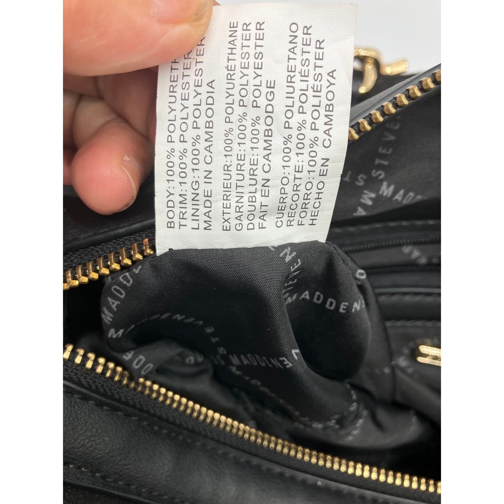 Steve Madden Black Pebbled Faux Leather Tote Bag Gold Hardware Zip Top Handbag - Picture 6 of 10